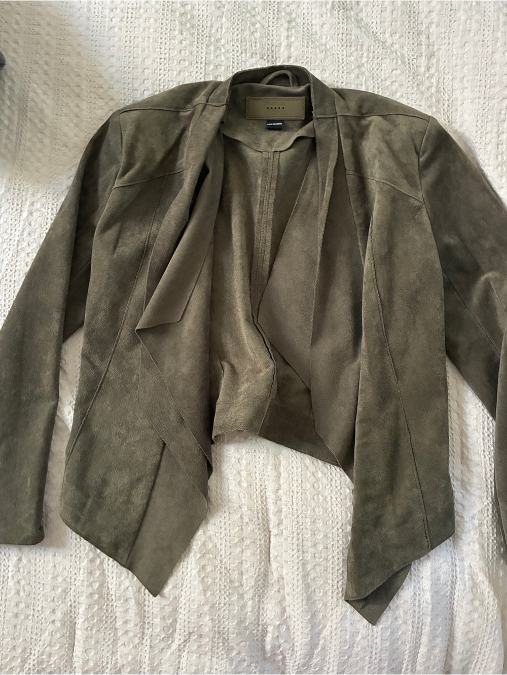 Anthropologie - Blank NYC Olive Suede Draped Open-Front Jacket